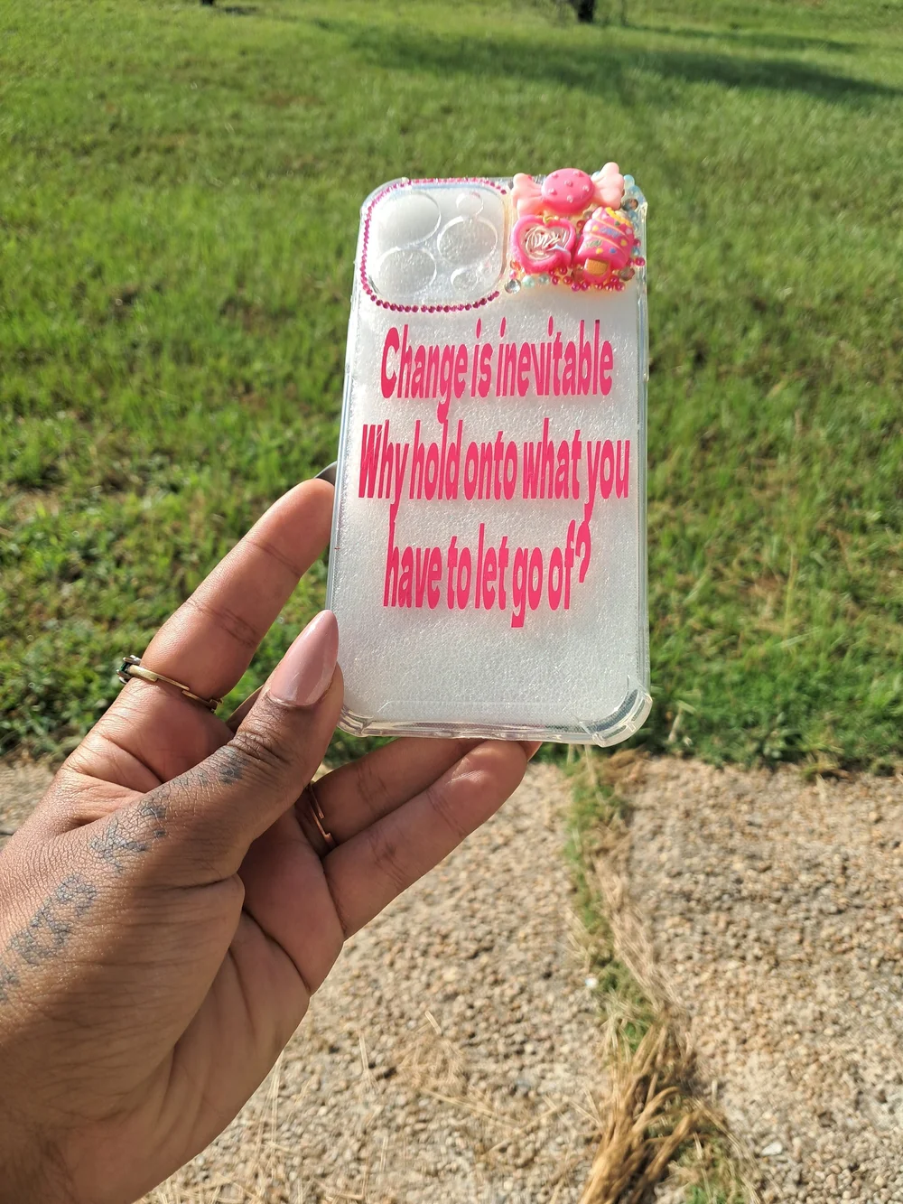 Clear Pink Text Decorative Phone Case with Candy Charm IPhone 13 Pro Max